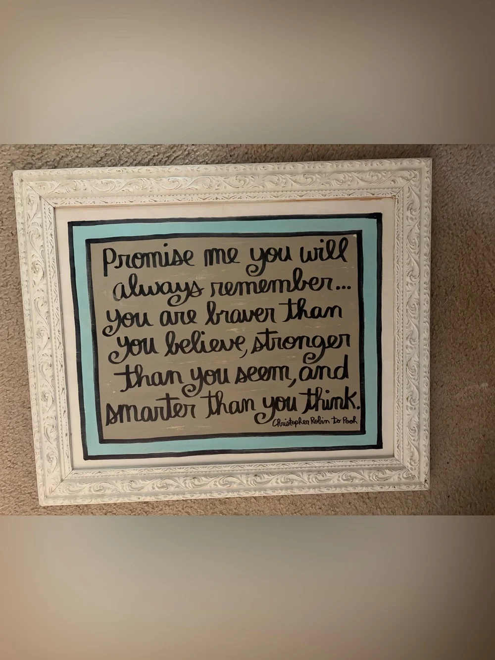 Inspirational framed shabby chic Wall Art - Beige & Light Blue Quote Plaque